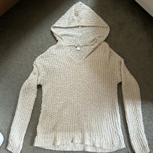 LOFT Cream V-Neck Hooded Sweater
